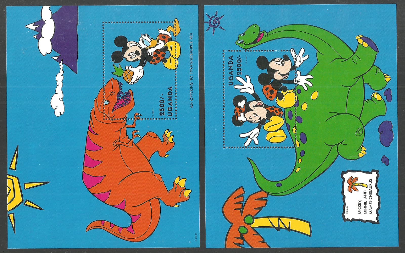 UGANDA 1993 DISNEY PREHISTORIC DINOSAURS SET & 2 M/SHEETS MNH 2