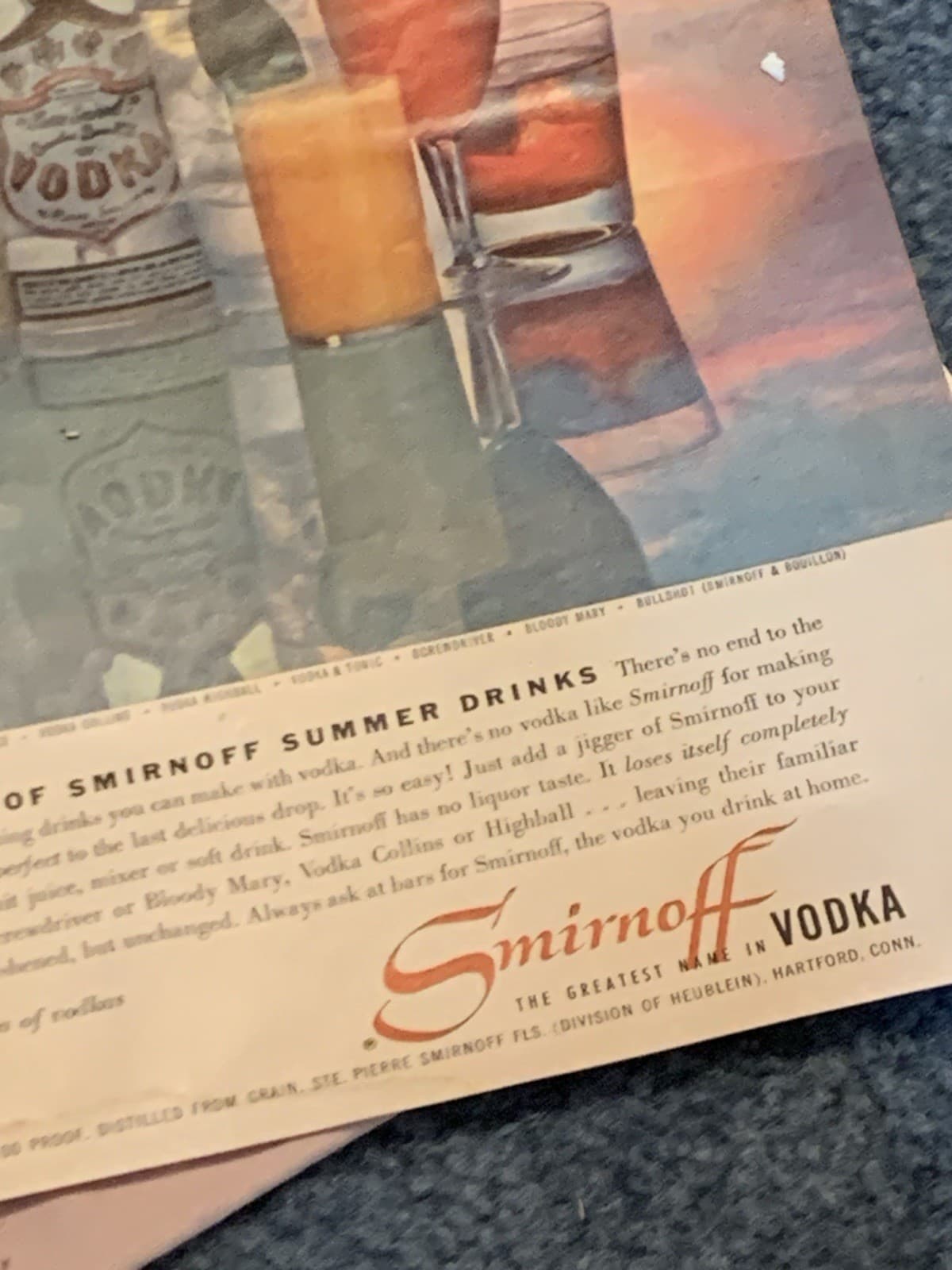 1958 magazine ad for Smirnoff Vodka - A Rainbow of Summer Drinks 3