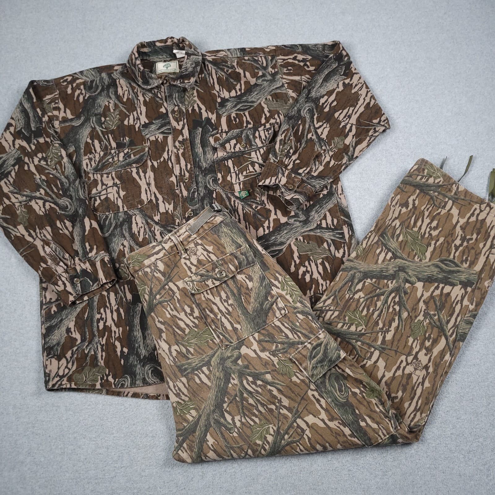 Vintage Mossy Oak Set Men XL Treestand Camo 90s Made in USA Hunting Shirt Pants