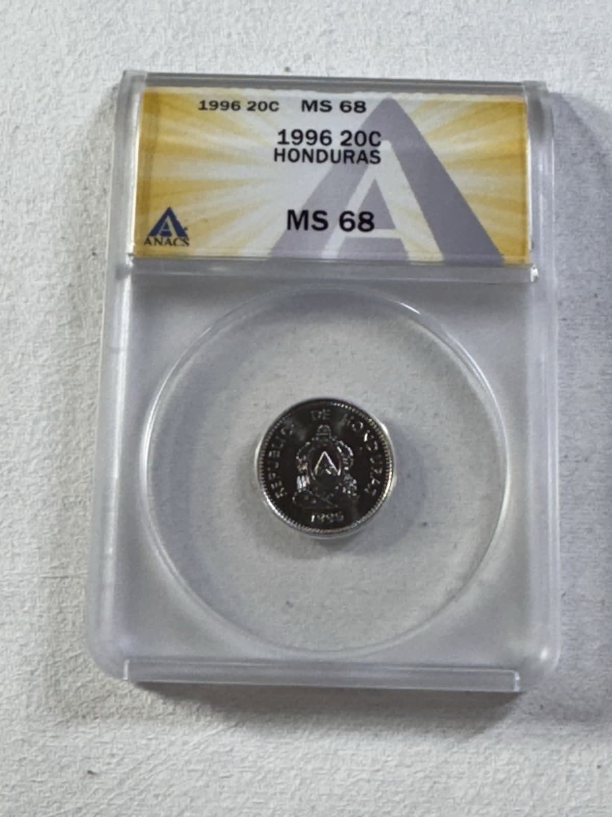 1996 Honduras 20 Centavos Graded MS 68 by ANACS 4