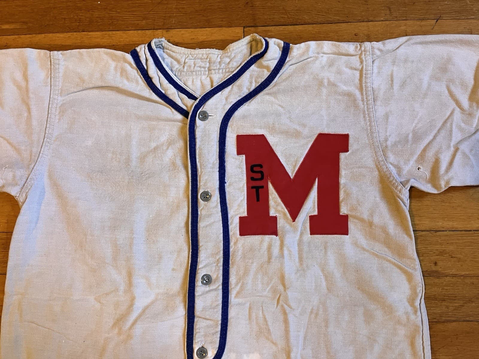 VINTAGE St. M High School Baseball Jersey Men’s L Blueish White 70s 80s 3