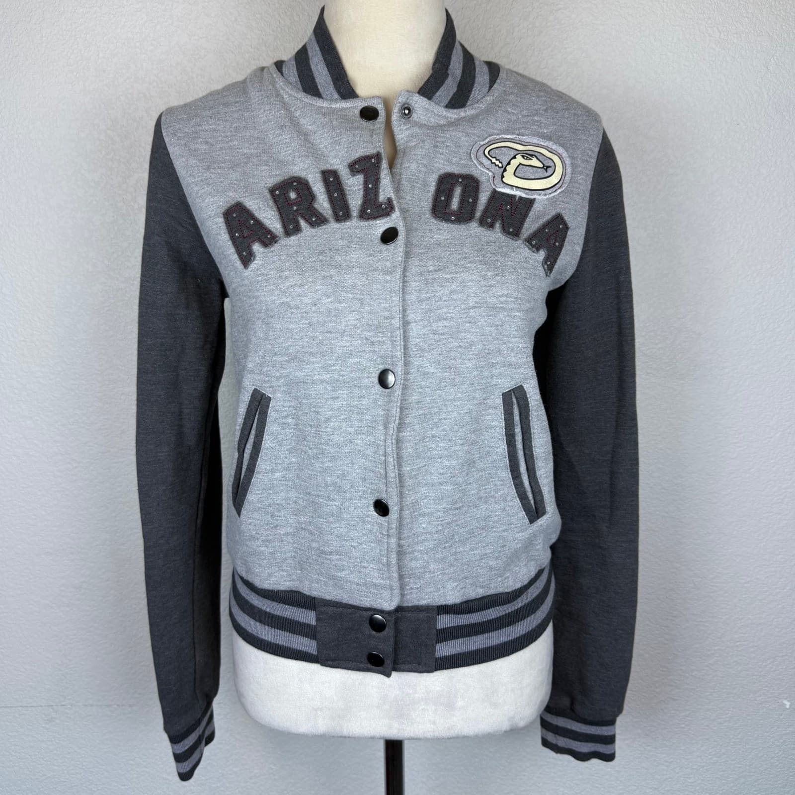 Arizona Diamondbacks MLB Women's Rhinestone Fan Fashion Jacket Varsity Gray Sm 4
