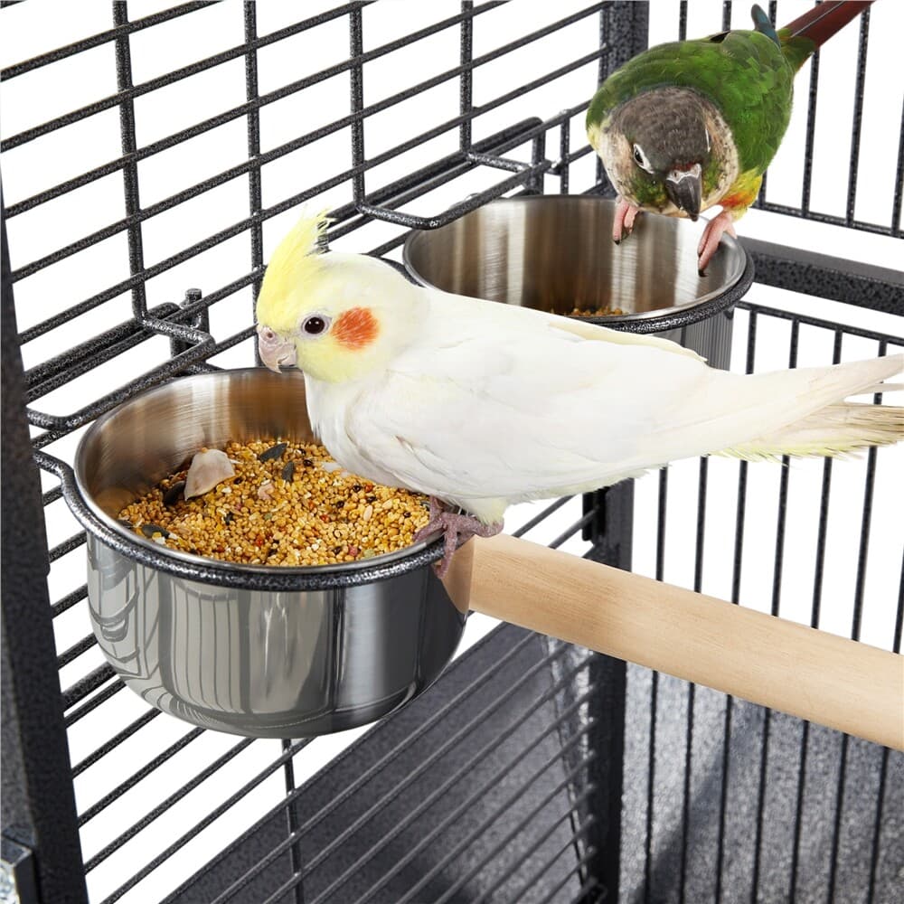 68/61-Inch Large Parrot Bird Cage With Playtop/Rolling Stand/Bungee Rope, Black 4