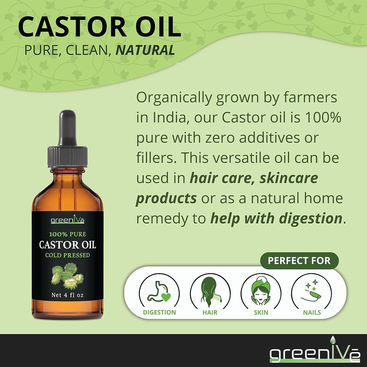 Castor Oil Organically Grown 100% Pure Glass Bottle Cold Pressed Hexane Free Eye 5