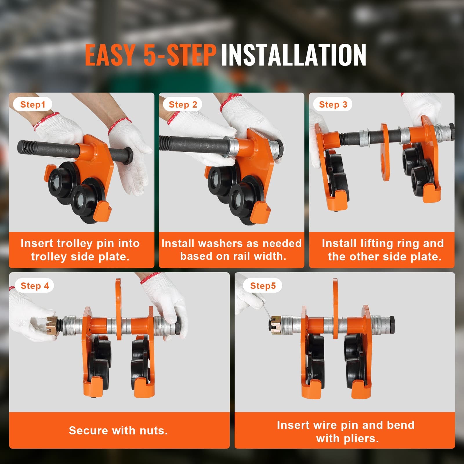 Push Beam Trolley Manual Trolley 2200 lbs/1 Ton Load 2.5"-8" Adjustable 5