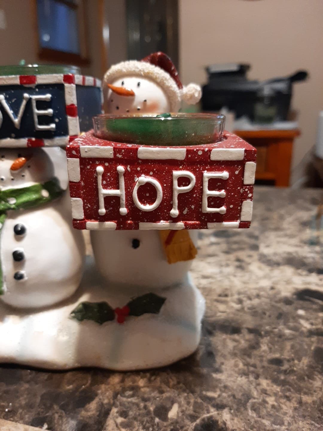 Yankee Candle Joy Love Hope Snowman Trio Christmas 3 Tealight Candle Holder 4