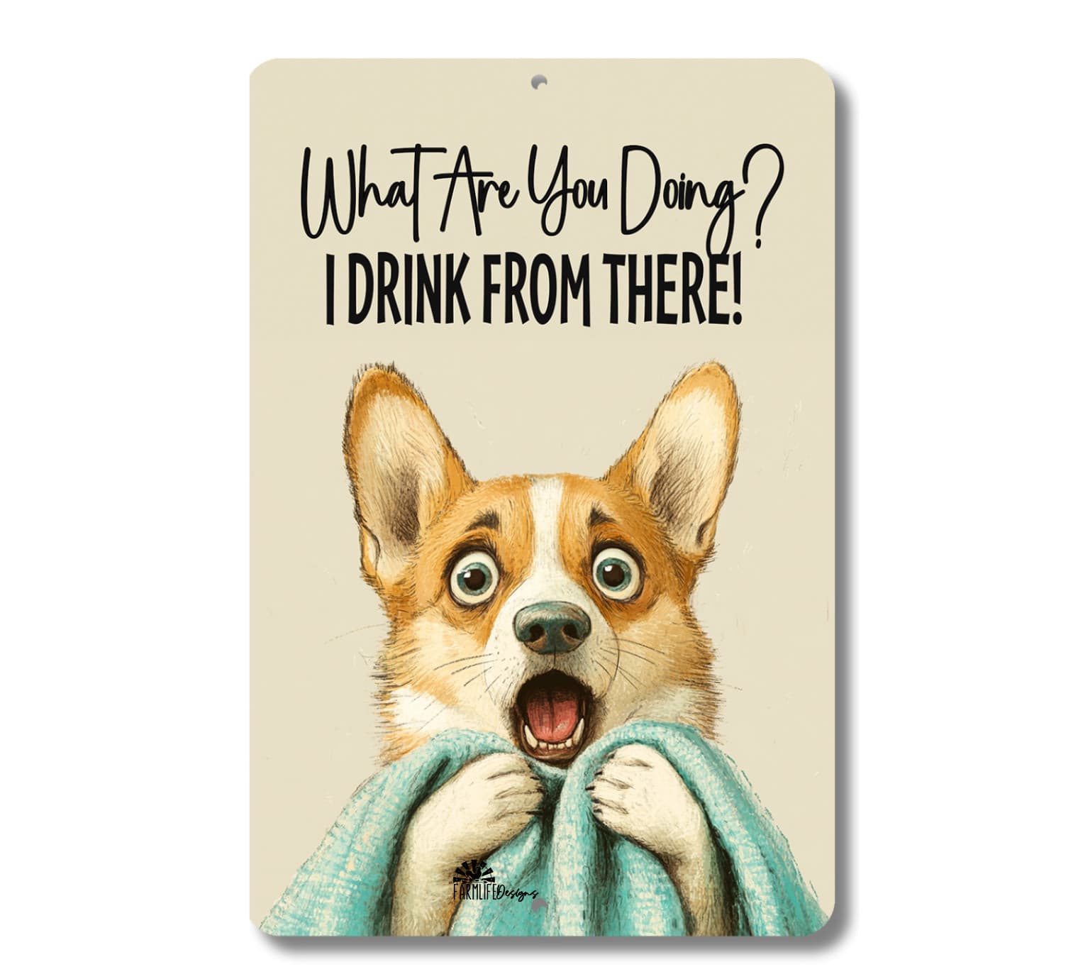 Corgi Bathroom Sign toilet drink from there bath dog funny metal tin wall art 6