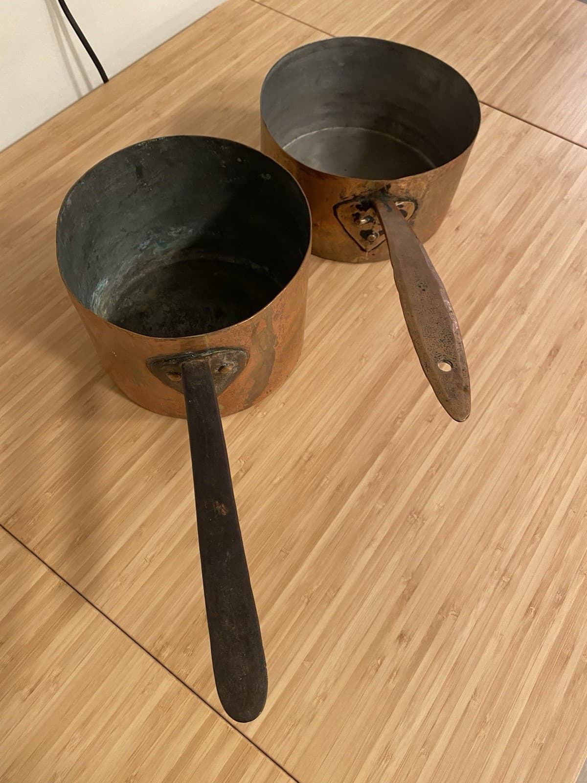 Two Antique Copper Pots - ‘Primitive’ - 8.5x4.5 -8x5.5