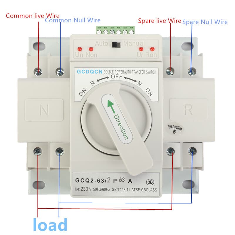 63A 2P 220V Dual Power Automatic Transfer Switch Generator Changeover Switch 3