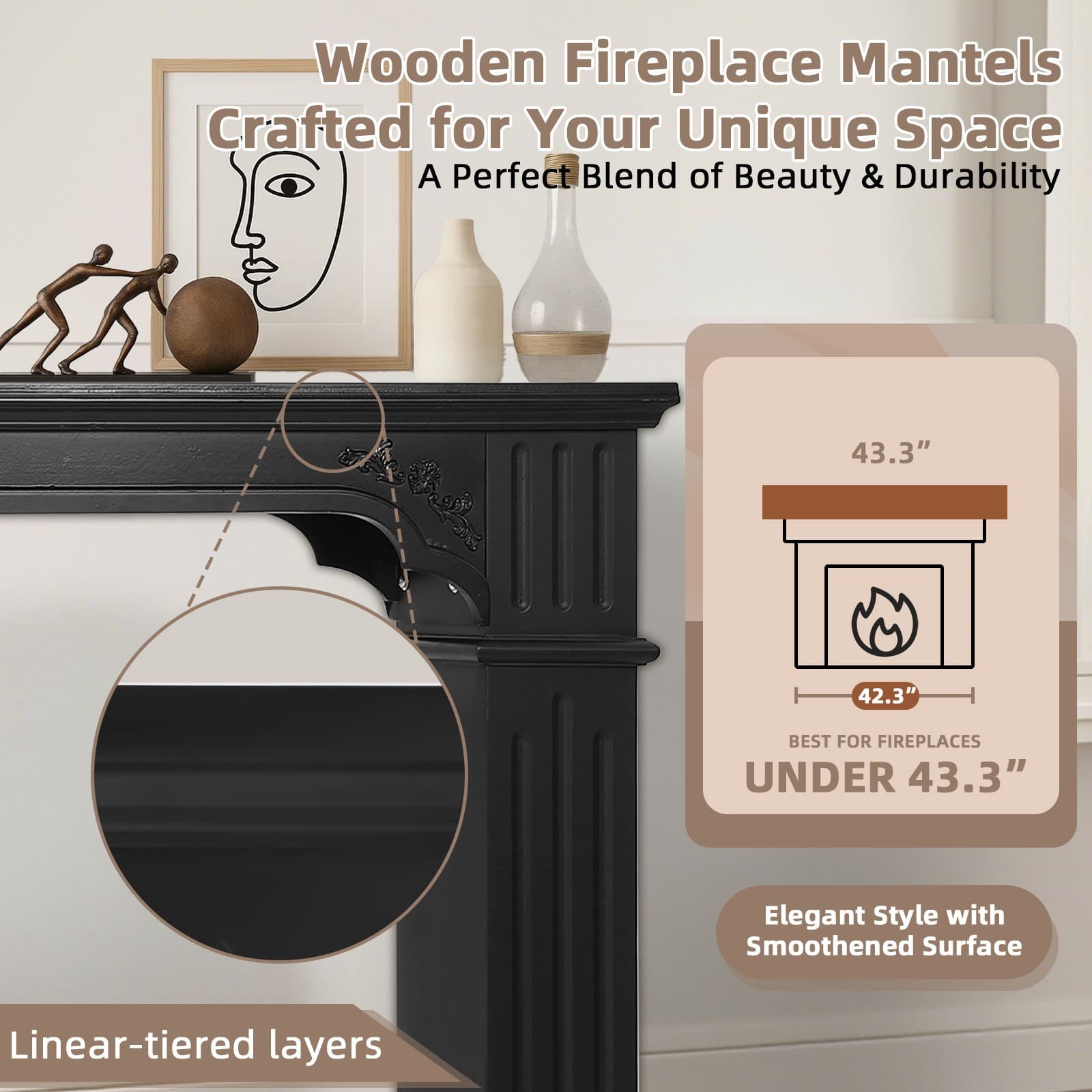 Modern Fireplace Mantel Freestanding Fireplace Surround for Electric Fireplaces 2