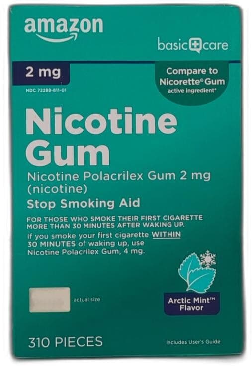 *2025-10-1* Amazon Basic Care Nicotine Polacrilex Uncoated Gum 2 Mg, Arctic