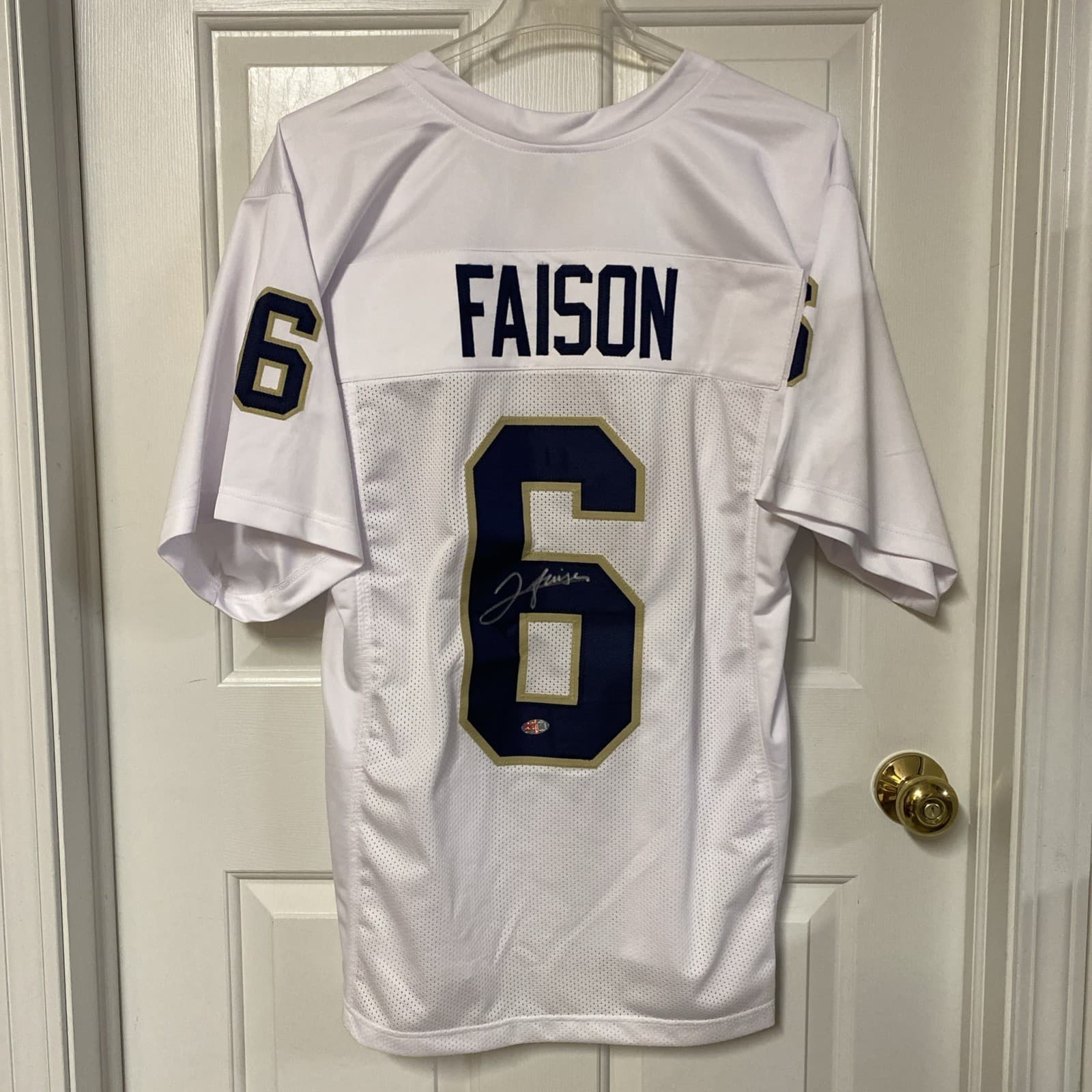Jordan Faison Signed White Notre Dame NCAA Football Jersey (PIA) Authentication