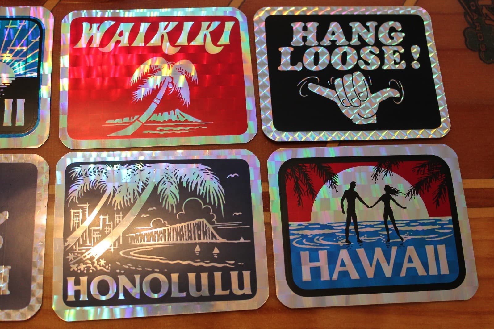 HAWAII HANG LOOSE ALOHA - NOS 80's Surfing Tiki 3x4in. Prism - STICKER LOT OF 8 3