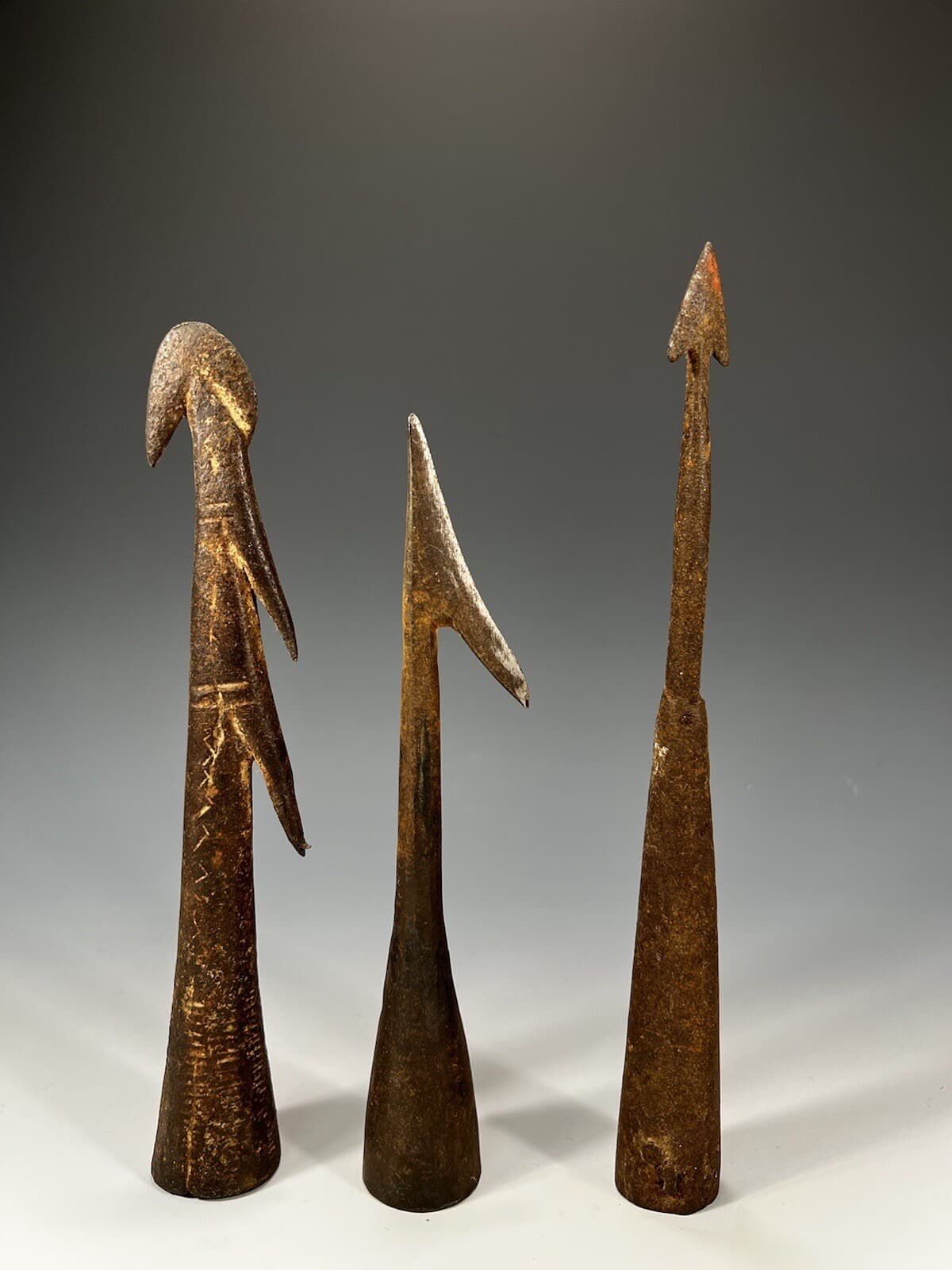 Lot of 3 Hand Forged Iron Harpoons 1 Gabon Africa &  2 Unknown ca. 19th century