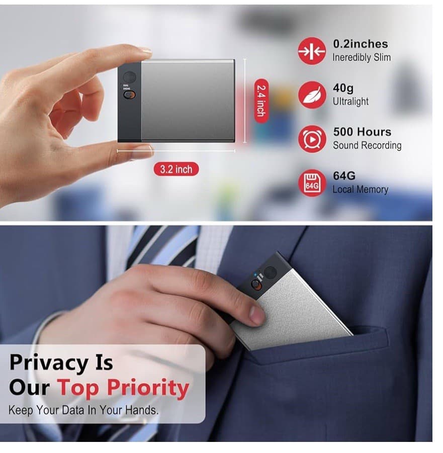 Note AI Voice Recorder w/APP Control Bluetooth Aluminum Alloy 64GB Black ChatGTP 6