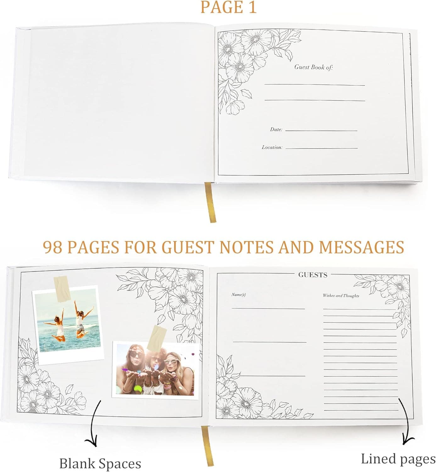 Wedding Guest Book, 10X8’’ Sign in Book, 128 Pages Thick Paper with Gold Foil Ha 3