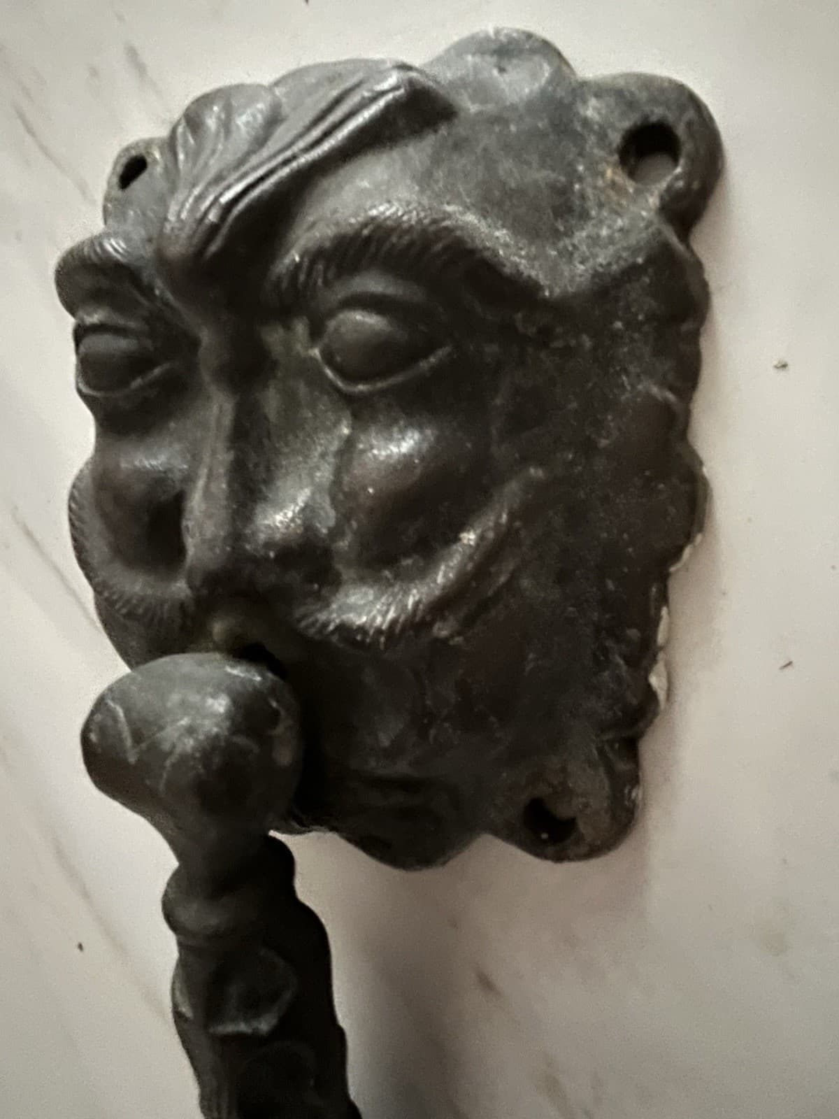 11" ANTIQUE c.1886 VICTORIAN GREEN MAN NORTH WIND FACE DOORKNOCKER