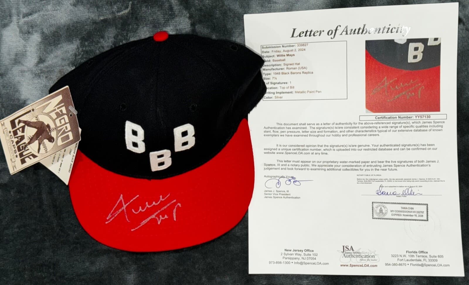 Willie Mays "Negro League Black Barons Debut" Autographed Signed Hat Cap JSA 2