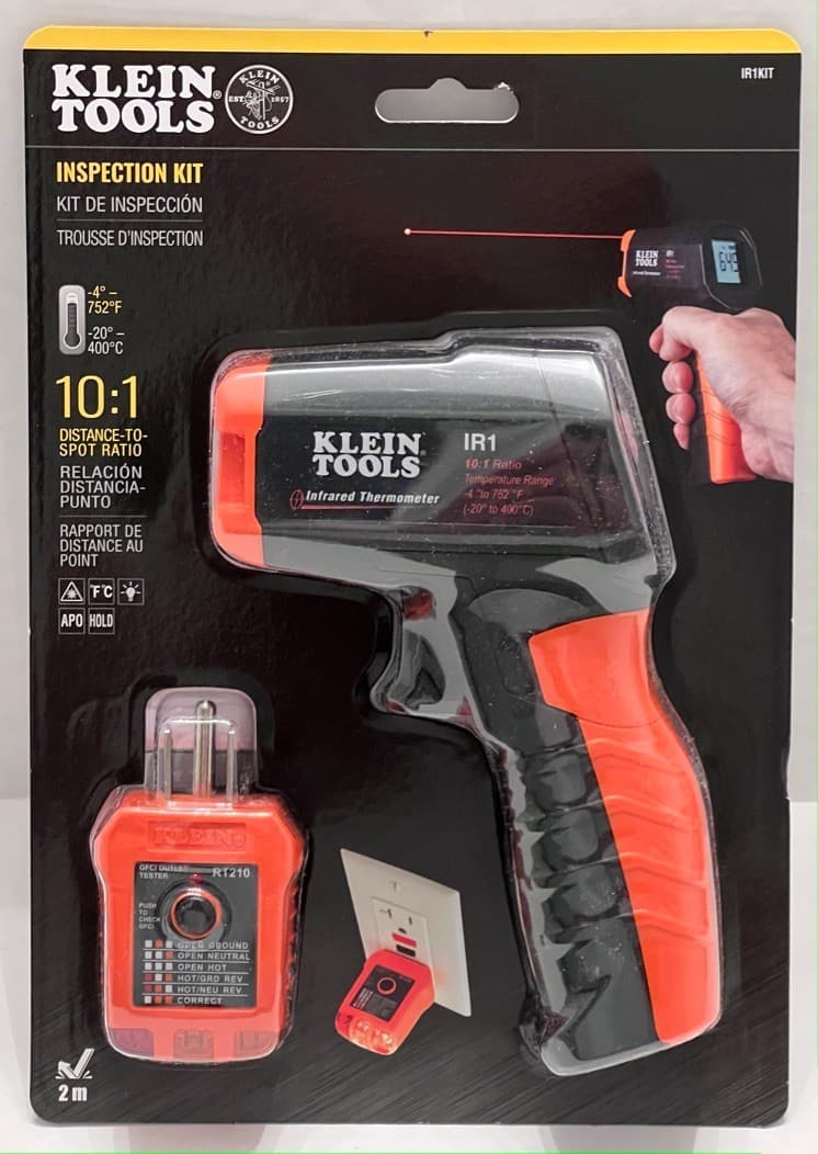 Klein Tools IR1KIT Infrared Thermometer 10:1 W / GFCI Outlet Tester RT210 NEW
