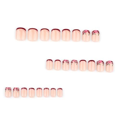 24 Pcs French Tip Press on Nails Short Square Flower Fake Nails with Designs  4