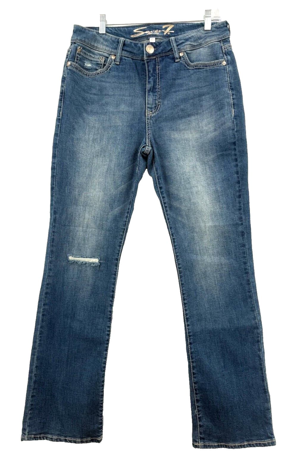 Seven7 Jeans Women's 12 Rocker Slim Boot Cut Distress Med Wash Embroidery Pocket