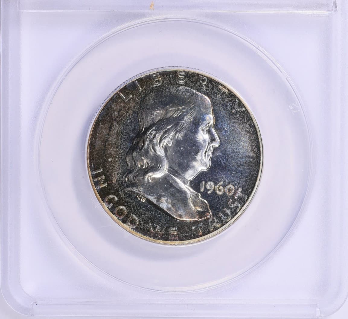 1960 Franklin Silver Half Dollar ANACS PF63 Album Toned Crescent Toning Rainbow 4