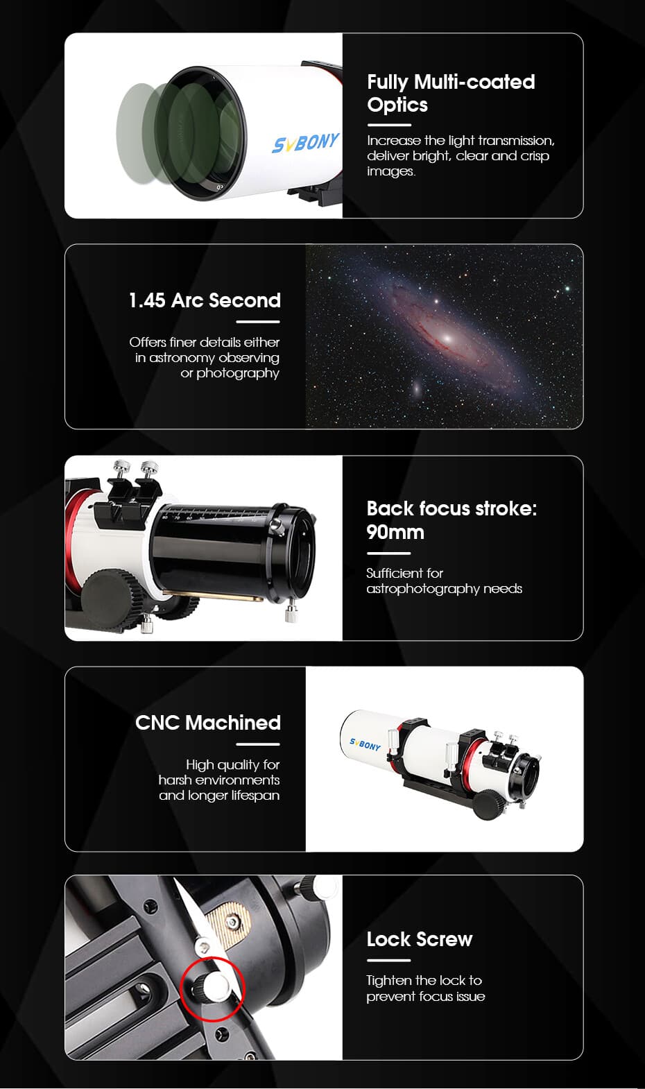 SVBONY SV550 Telescope 80mm Triplet APO OTA Refractor With Handle for Deep sky 3