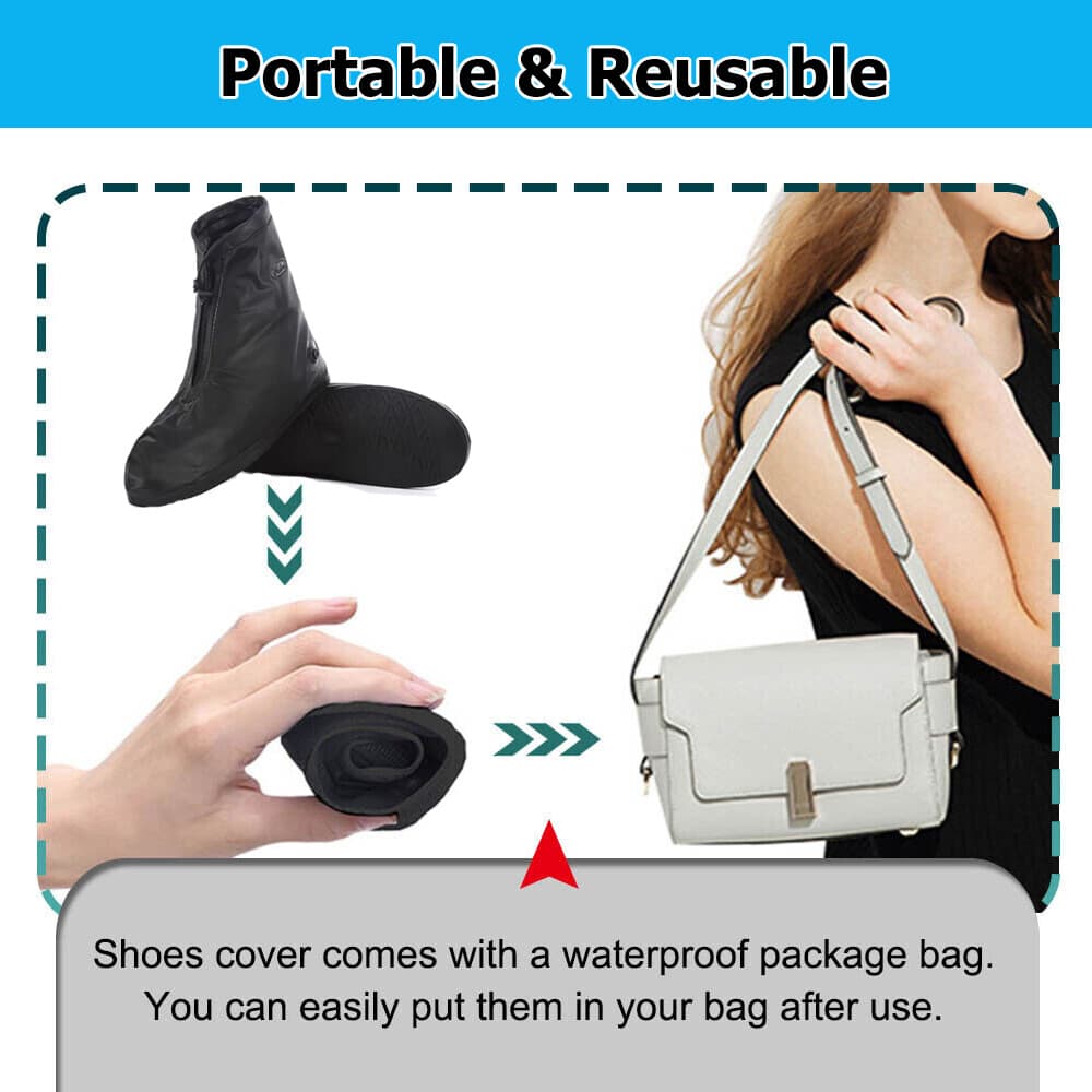 Reusable Rain Shoes Covers Anti-slip Waterproof Zipper Overshoes Boots Protector 3
