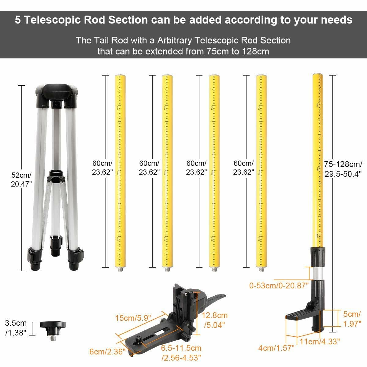 Huepar 12 Ft/3.7m Adjustable Telescoping Pole for Rotary and Line Lasers level 6