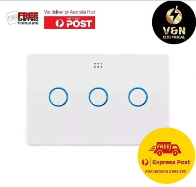 DETA White Gloss Grid Connect Smart Triple Gang Touch Light Switch Series 3