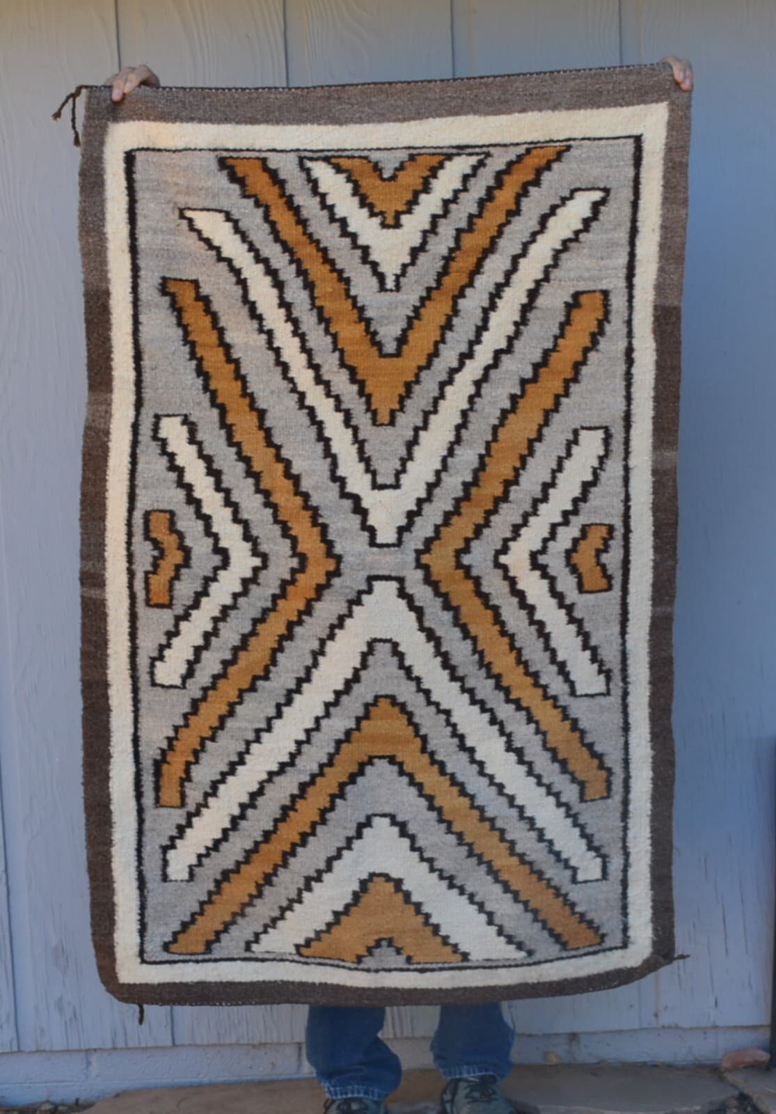 Vintage Navajo Rug - Vegetal Dyes Handspun Wools - Bold Design - 57" x 37"