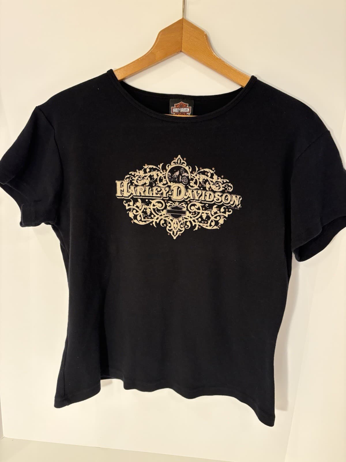 Harley Davidson Black Ladies Shirt With Rhinestones Brighton Mi