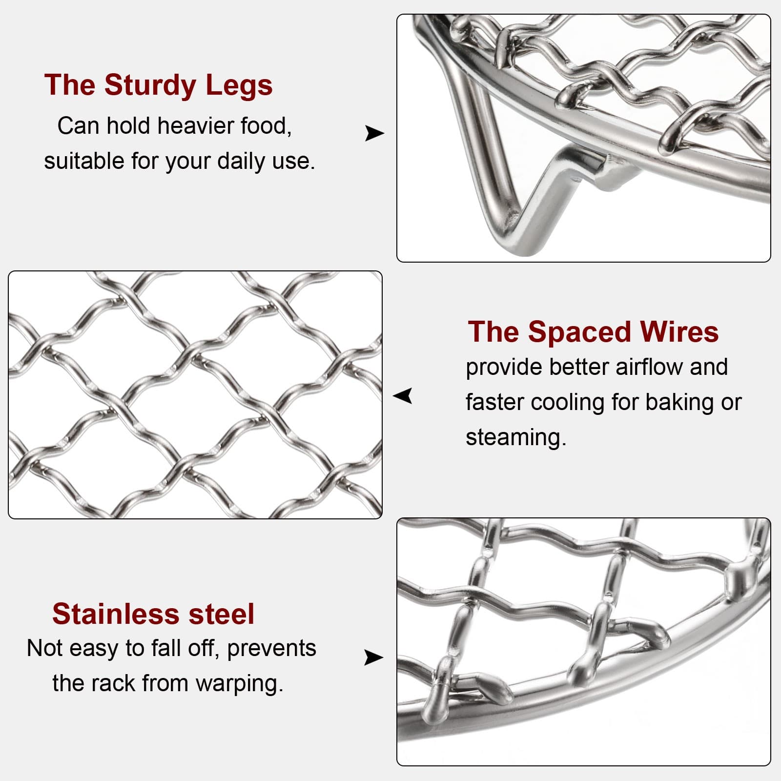 2pcs Round Cooking Rack 4.7" 201 Stainless Steel Barbecue Grill with 20mm Legs 4