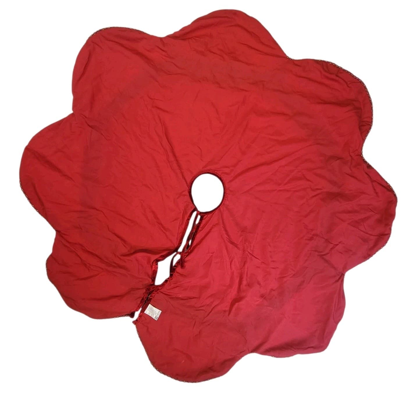 JC Penney Home Tree Skirt Red Gold Christmas Velvet Scalloped Beaded Luxury Vtg 2