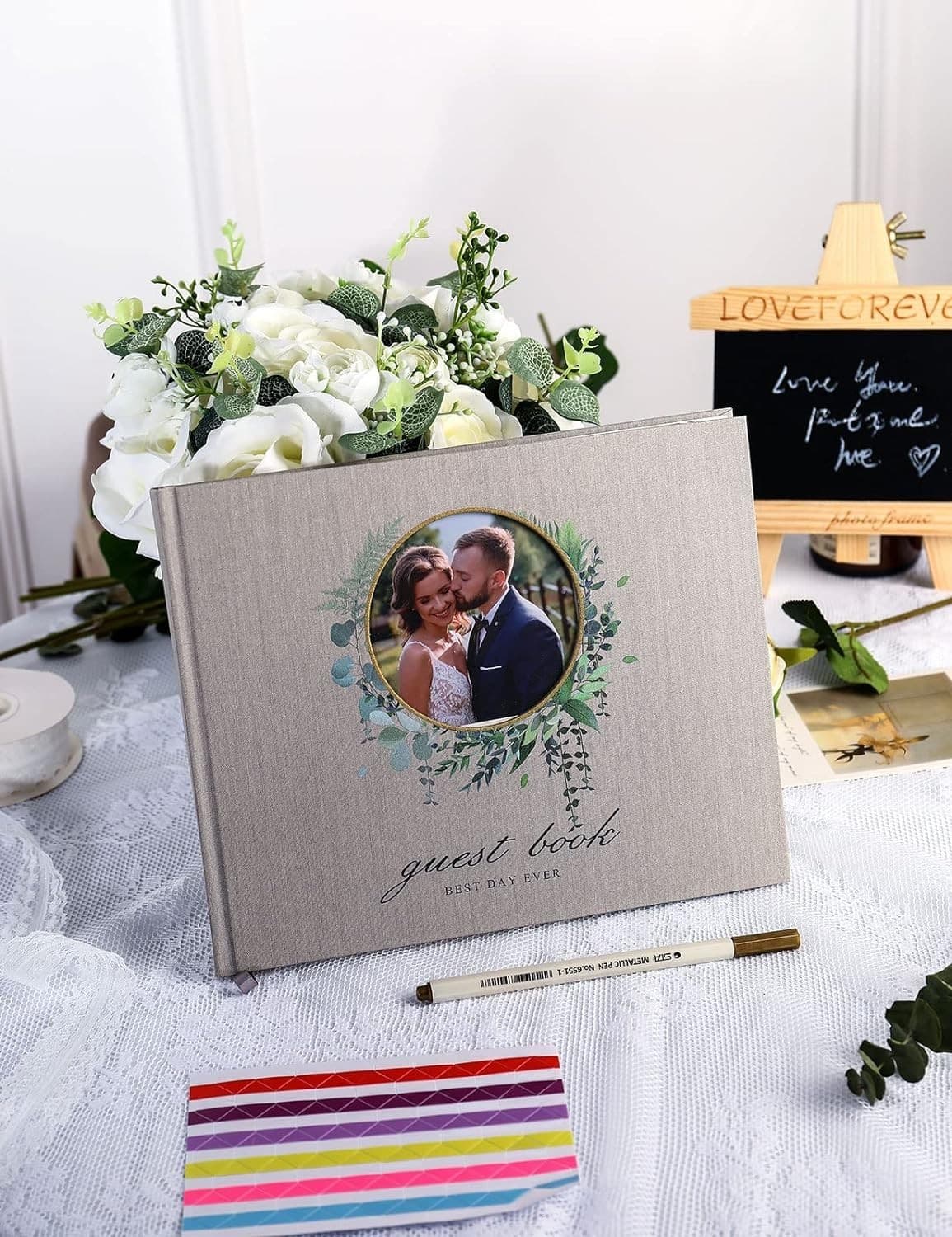Wedding Guest Book Polaroid Photo Frame Linen Hardcover 100 Pages 4