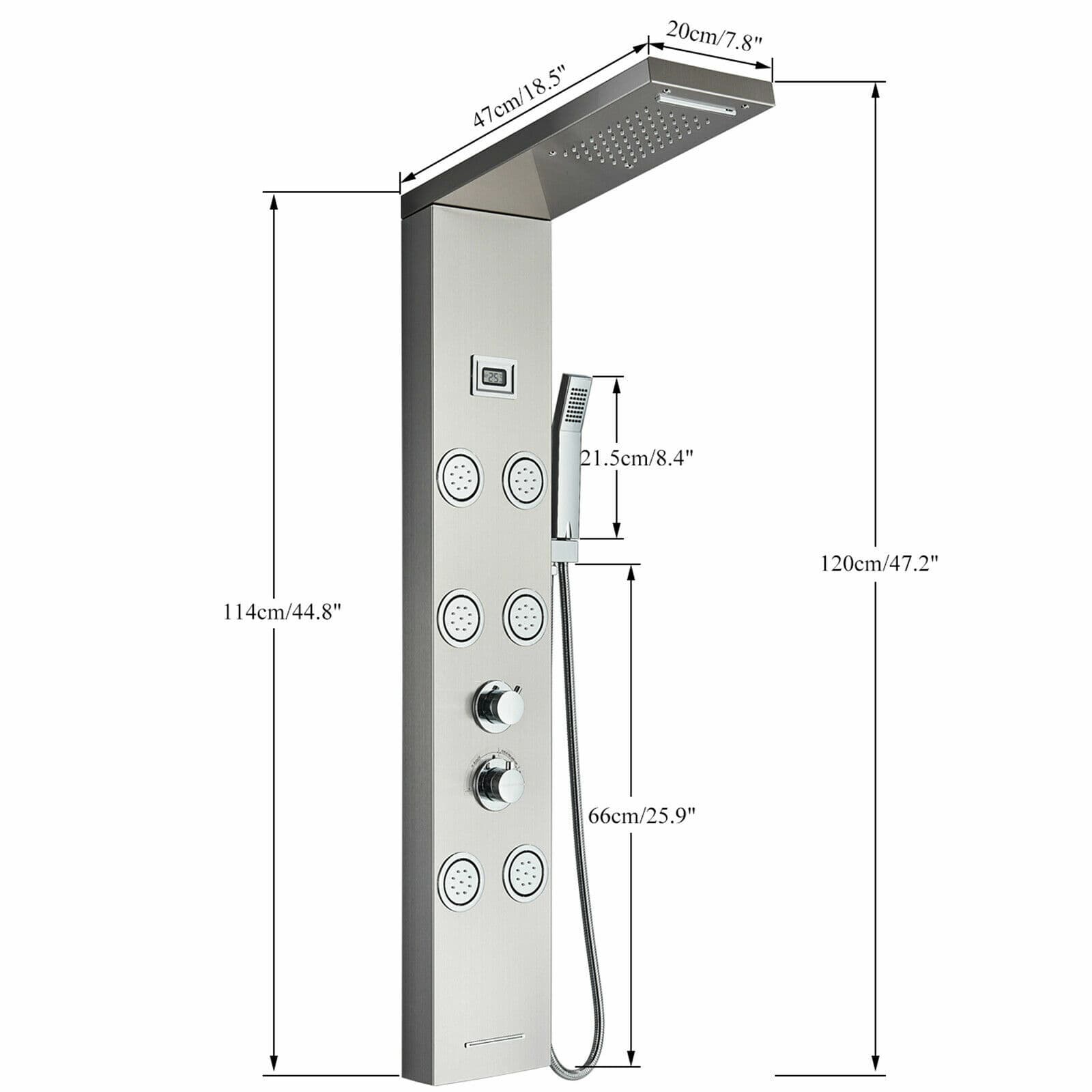 Stainless Steel Shower Panel Tower System Massage Faucet Jet Rainfall&Waterfall 2
