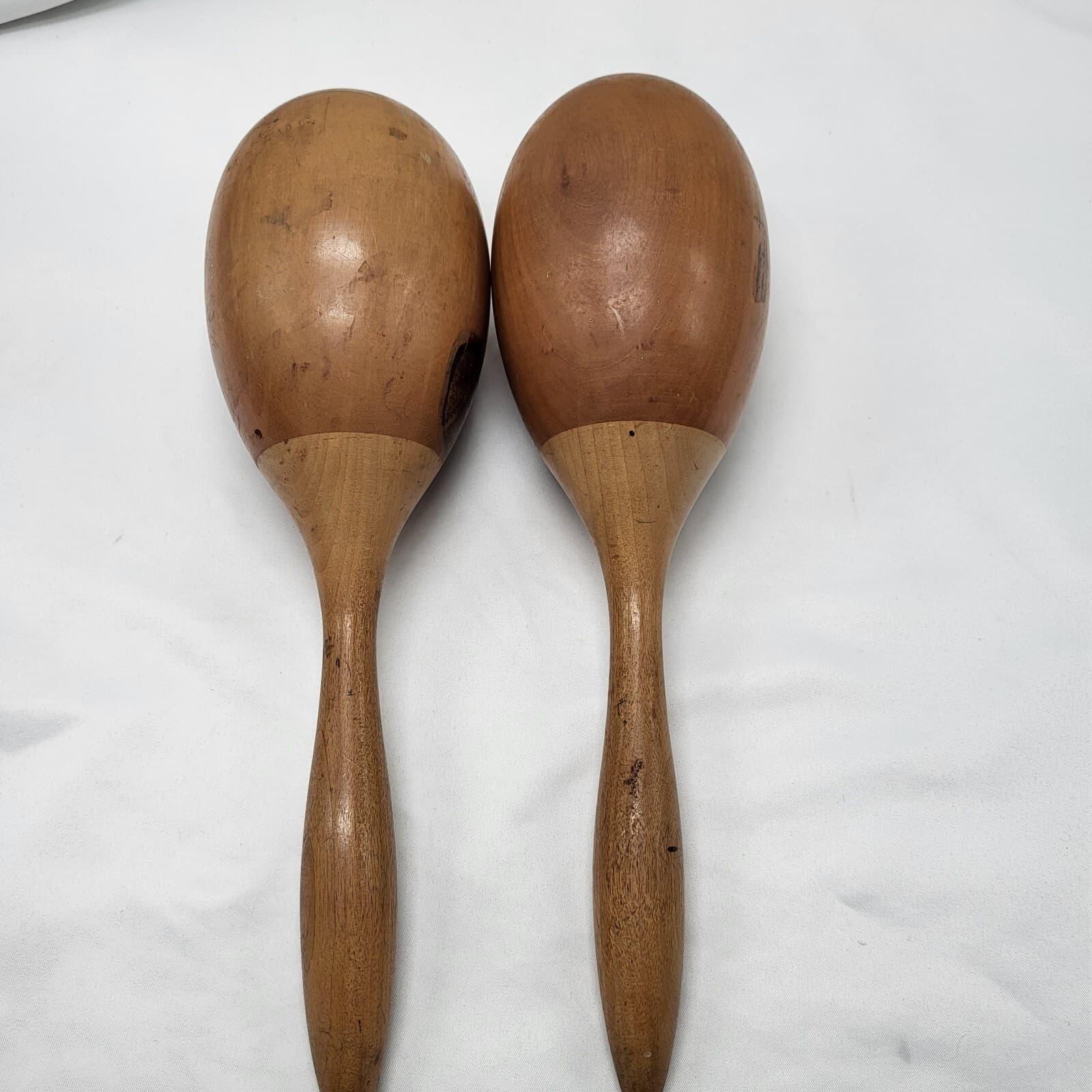 Vintage Wooden Maracas - Approx. 12" - Set Of 2 - Design Nearly Worn Off 4