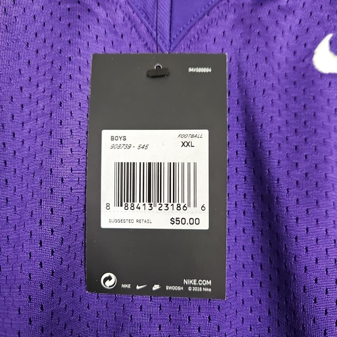 Nike Youth Stock Football Vented Jersey Purple 908727-610 Boys Size 2XL New 2