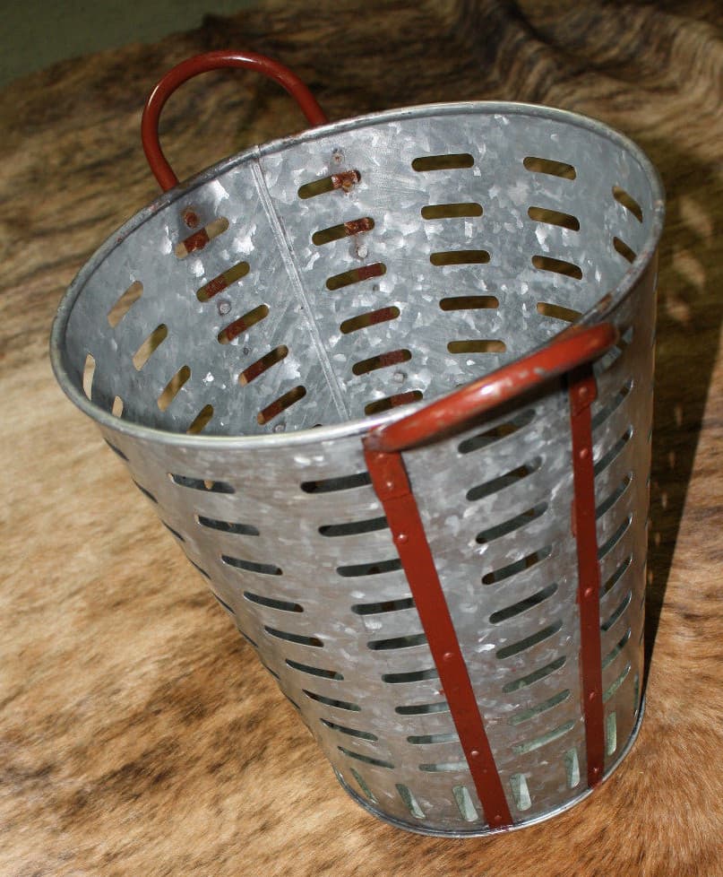 Galvanized Rustic Antique Style Metal OLIVE BUCKET Home Decor Harvest Basket 13" 2