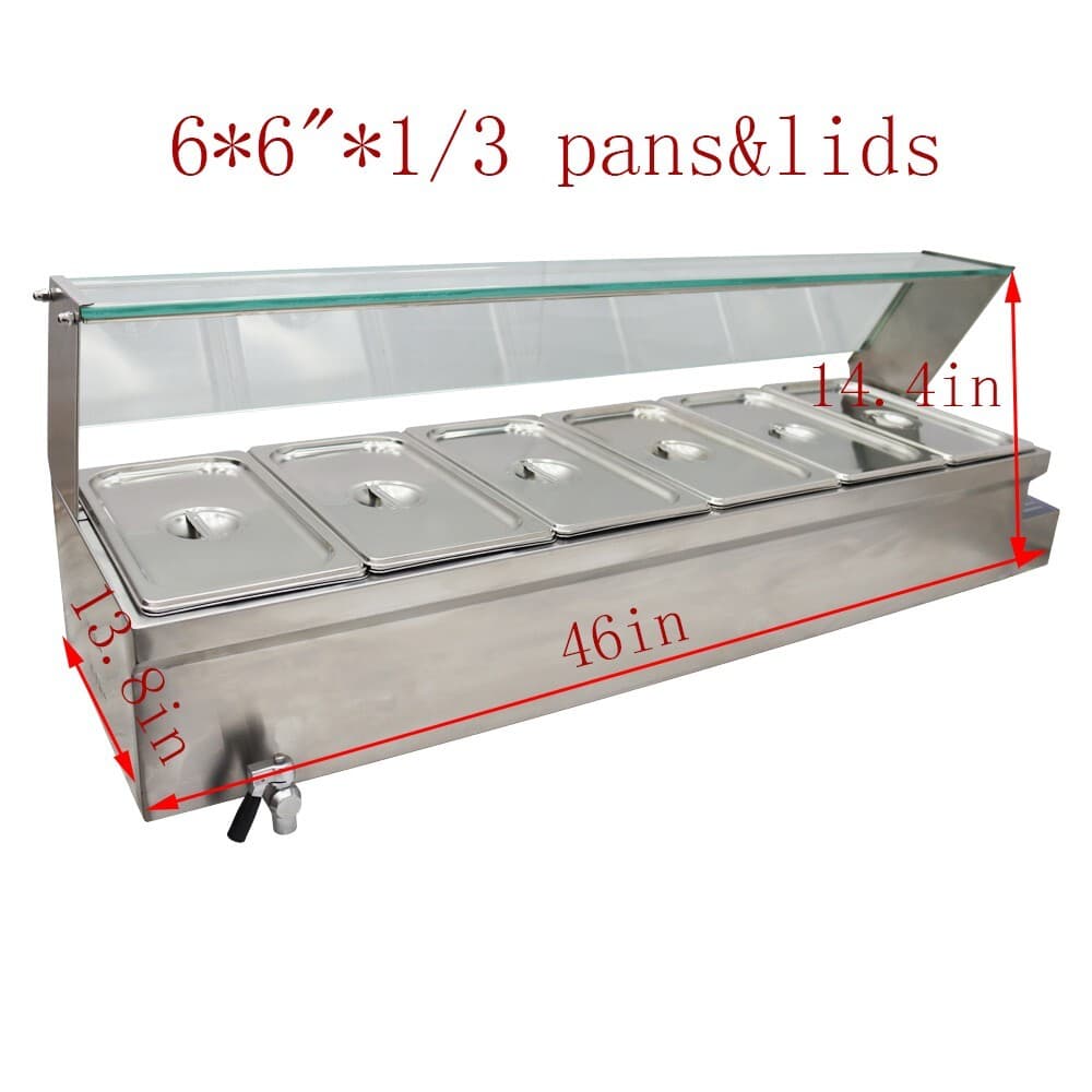 6×1/3Pan Stainless Food Warmer Electric Heating Steamer 6'' Deep Easy Clean 110V 2