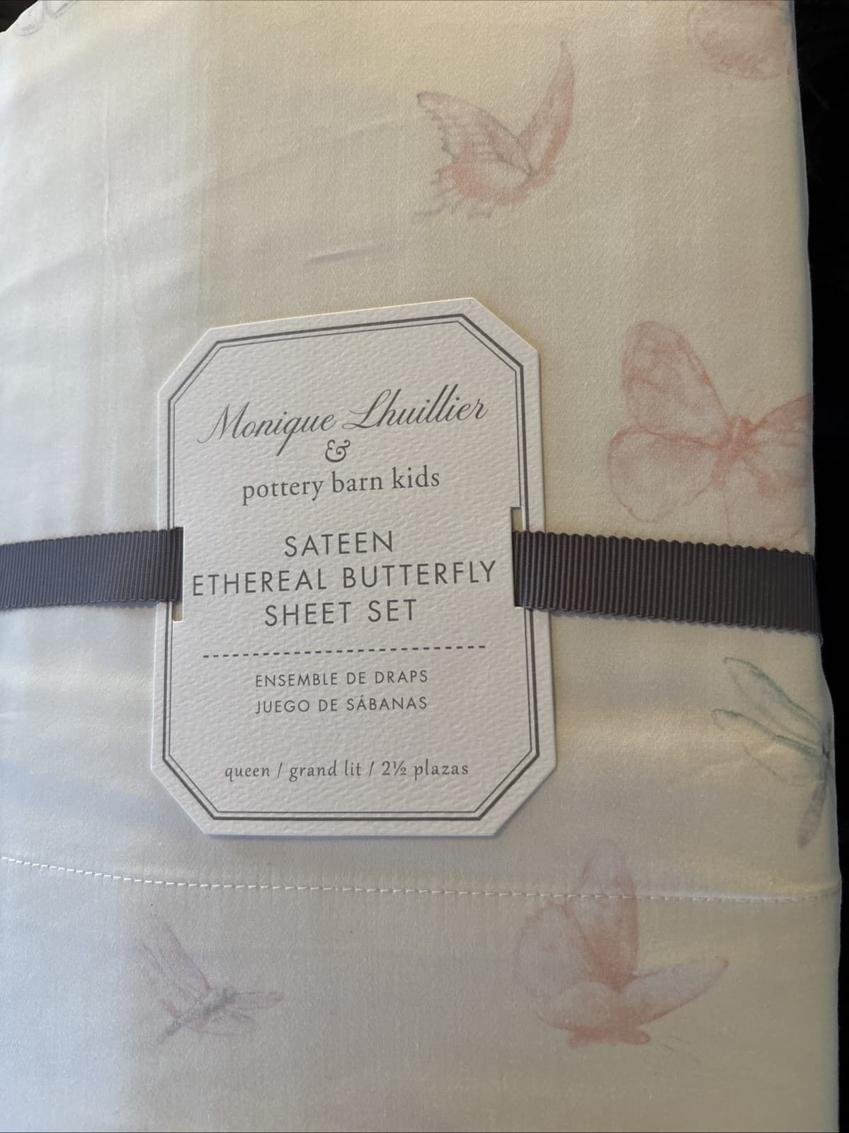Pottery Barn Monique Lhuillier ETHEREAL BUTTERFLY SATEEN Queen Sheet Set NWT