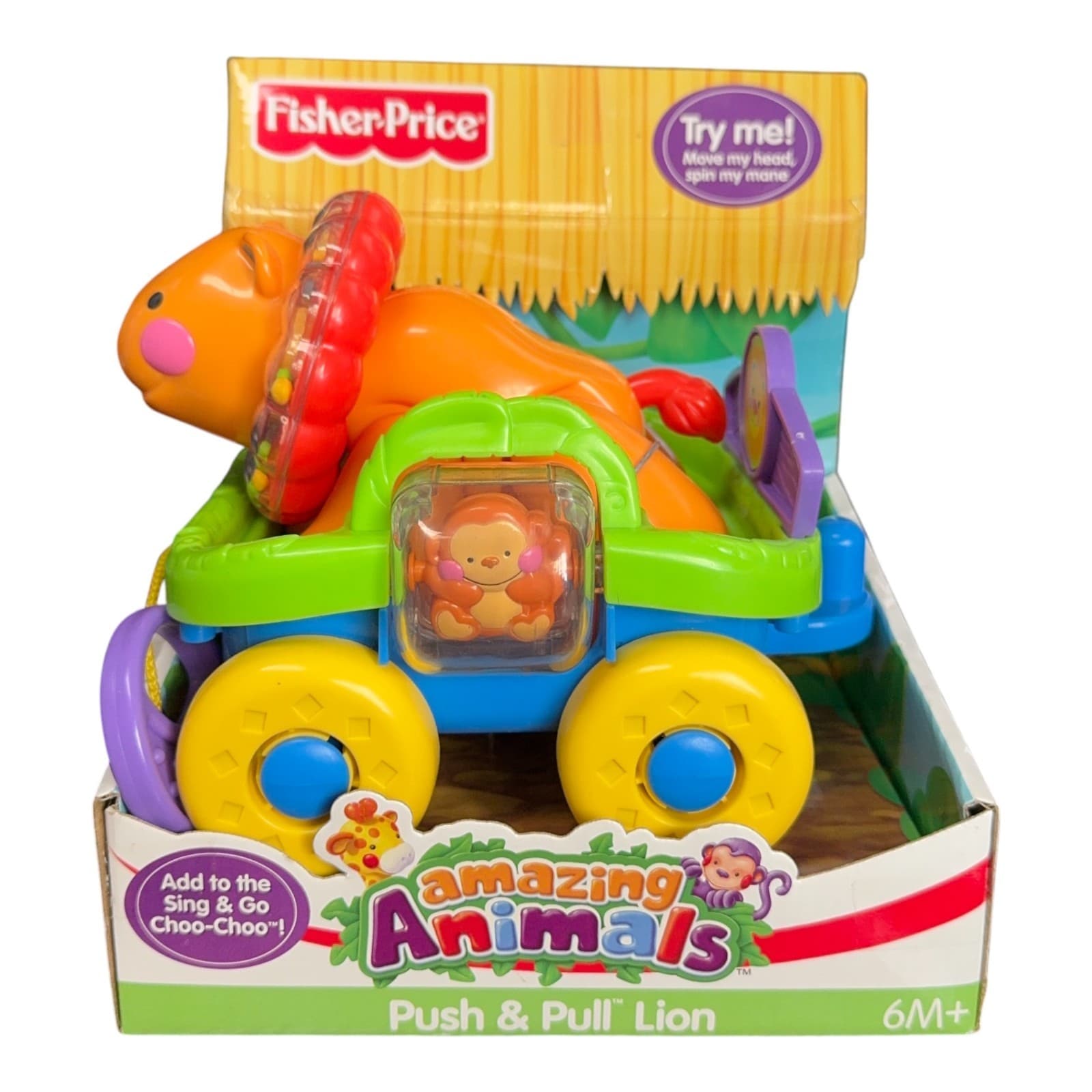 NEW Fisher-Price AMAZING ANIMALS Push & Pull Lion for Sing & Go Choo-Choo