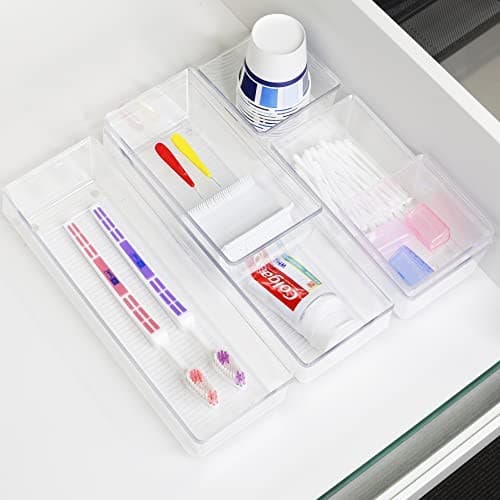  Clear Drawer Organizer for Office Bin Desk Storage, Assorted Size, 6 Packs  6