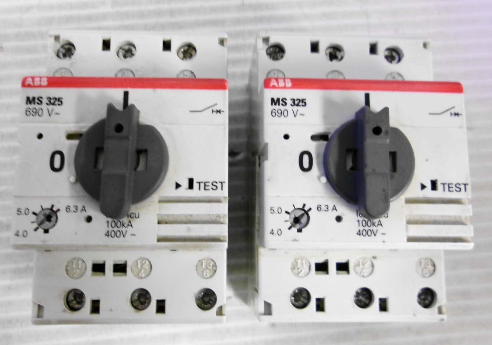 ABB MS 325 690VAC Manual Motor Starter 4A-6.3A (Lot of 2) 2