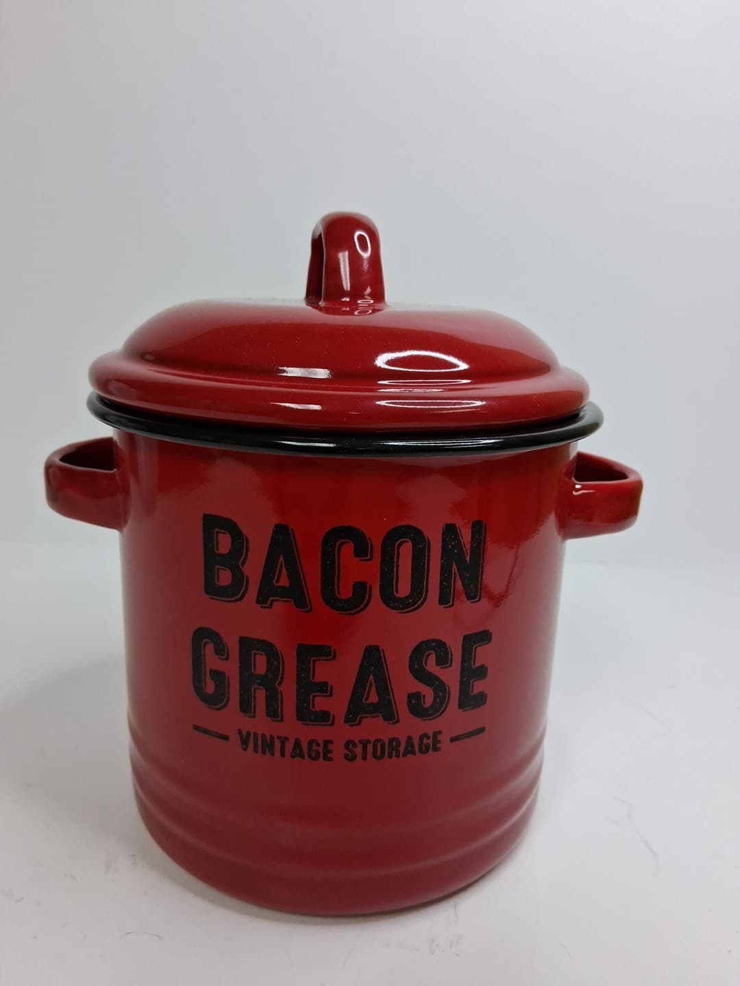 Red Vinstage Style Bacon Grease Container, Enamel, Multi-Purpose Heat Resistant 