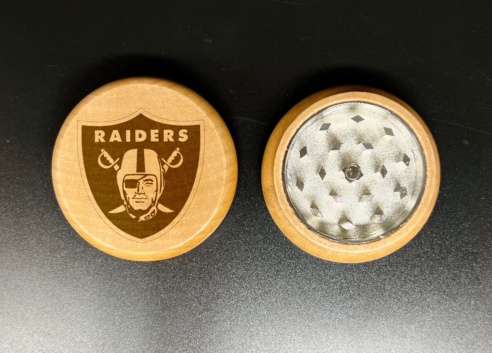 Raiders NFL double side engraving wood kitchen herb grinder Personalized gift