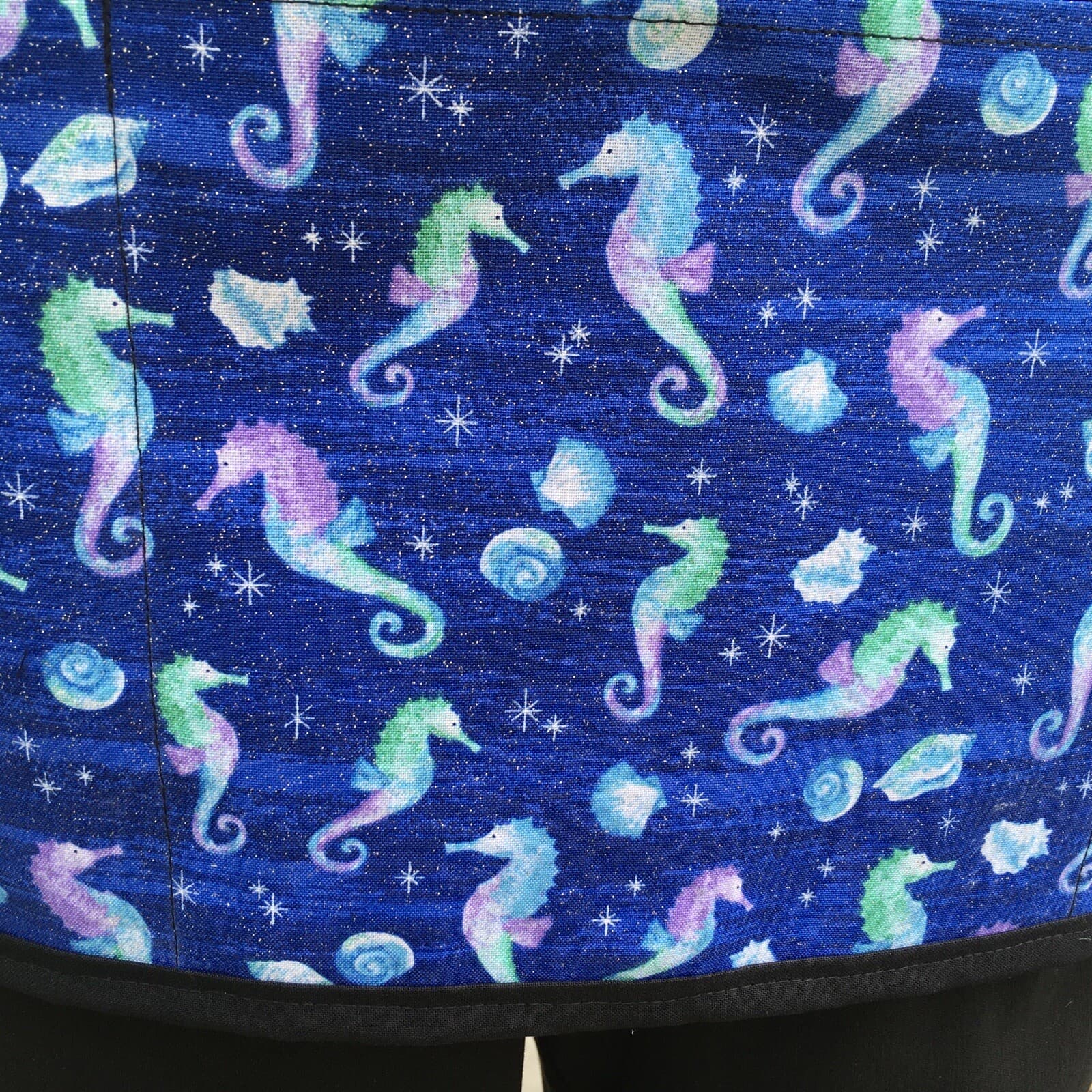 Tropical Seahorses￼ Glitter Server waitress waist apron 3 pocket restaurant Bk 2