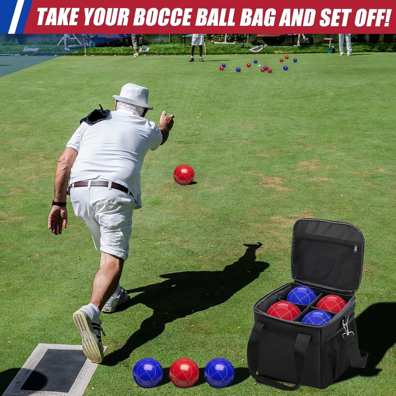 Bocce Set Carry Bag, Holds 8 Bocci Balls [With Padded Dividers/Adjustable Should 5