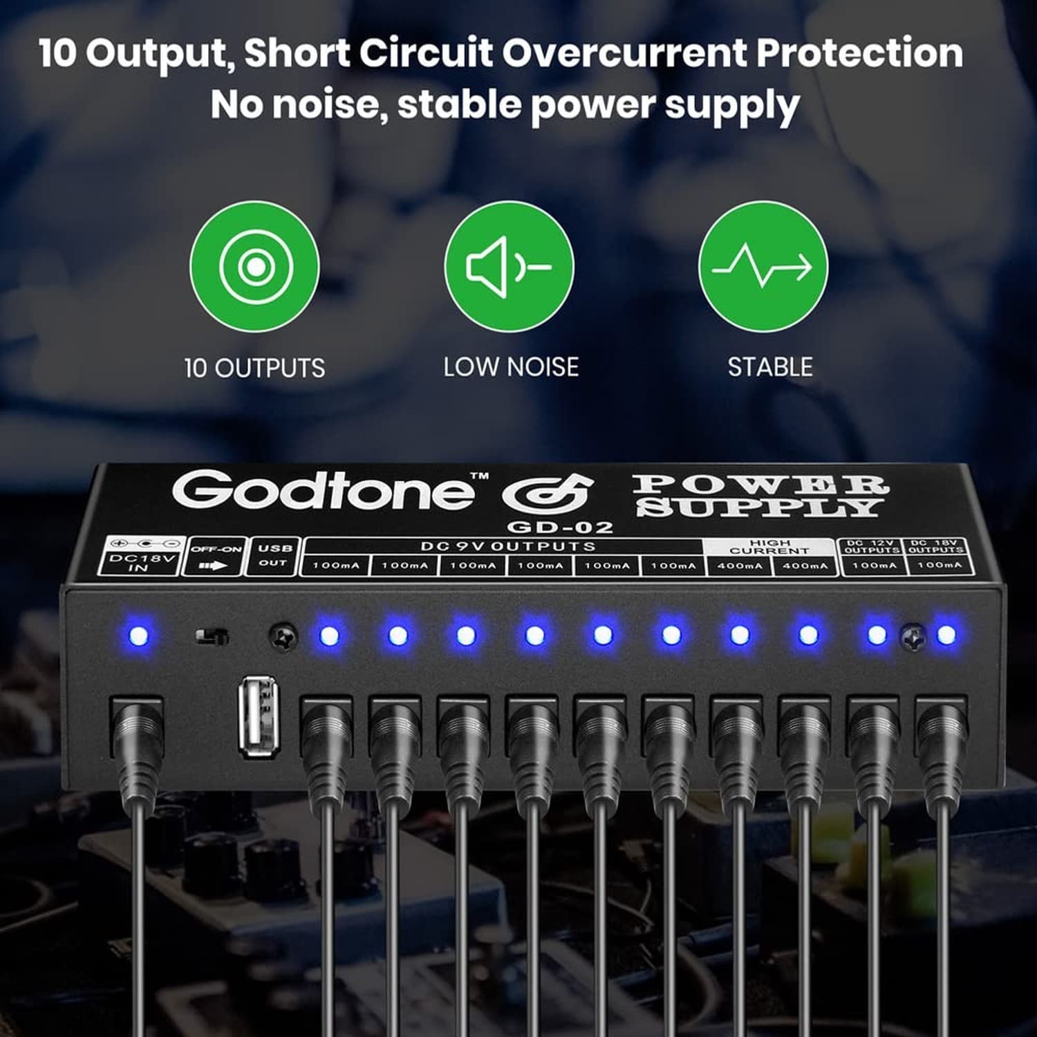 Guitar Pedal Power Supply 10 Isolated DC Output for 9V/12V/18V, 100mA 400mA E... 6