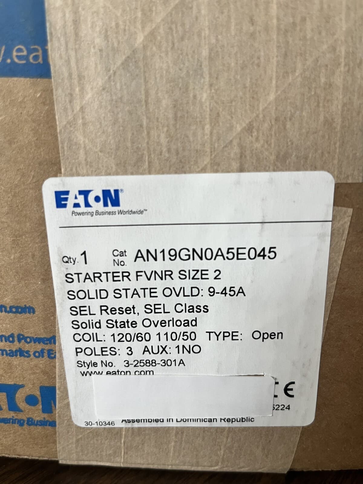 Eaton AN19GN0A5E045 Size 2 120V Starter 9-45A Overload Relay NEW IN BOX USA